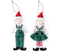 Lot de 2 Elfes de Noël à Suspendre pour Homme et Femme avec Visages Joyeux, Jouets en Peluche dans des Tenues festives pour décoration d'arbre, Figurines 20, 3 x 8, 9 cm
