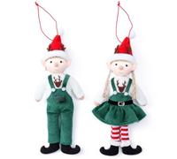 Lot de 2 Elfes de Noël à Suspendre pour Homme et Femme avec Visages Joyeux, Jouets en Peluche dans des Tenues festives pour décoration d'arbre, 20, 3 x 8, 9 cm