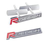 Lot de 2 emblèmes 3D en métal R pour voiture + plaque de calandre avant pour Volvo S60 V60 XC60 S60 V40 (rouge)