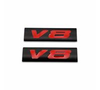 Lot de 2 emblèmes de voiture en métal finition noire V8 (lettre rouge)