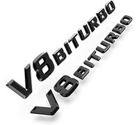 Lot de 2 emblèmes V8 Biturbo avec logo pour garde-boue latéral - Gauche et droite - Décoration modifiée (noir)
