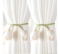 Lot de 2 embrasses de rideaux à fleurs, embrasses élégantes pour rideaux de fenêtre, embrasses de rideaux à fleurs, sangles de rideaux tulipes (beige)
