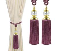 Lot de 2 embrasses de rideaux à pompons en forme de boule de cristal pour supports de rideaux, pompons décoratifs violets