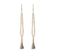 Lot de 2 embrasses de rideaux en bois de style rustique avec pompons et crochets pour rideaux muraux en perles de bois de style bohème