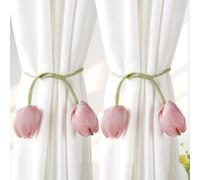 Lot de 2 embrasses de rideaux en forme de tulipe pour décoration de maison ou de bureau (rose)