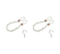 Lot de 2 embrasses de rideaux fabriquées à la main en coton naturel et lin - Motif floral - 60 cm - Marron neutre et blanc - Décoration d'intérieur rustique et élégante - Accessoires de fenêtre pour