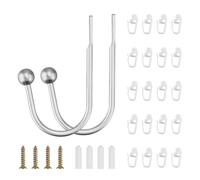 Lot de 2 embrasses de Rideaux Holdbacks en Forme de U avec 20 Glisseurs de Rideau - Attache Rideau en Forme de U pour Mural - Embrasse pour Rideaux en Métal - Fixation Murale en Forme de U - Argent