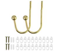 Lot de 2 embrasses de rideaux Holdbacks en forme de U avec 20 Glisseurs de Rideau - Fixation murale en forme de U - Embrasse pour Rideaux en Métal - Attache Rideau en Forme de U pour Mural - Doré