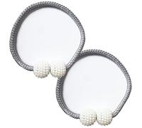 Lot de 2 embrasses de rideaux magnétiques avec perles pour la maison ou le bureau (Blanc)