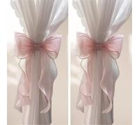 Lot de 2 embrasses de rideaux soyeuses avec ruban en dentelle Rose