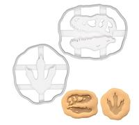 lot de 2 emporte-pièces fossiles t-rex empreinte de pas et crâne, 2 pièces