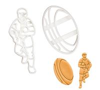 lot de 2 emporte-pièces sur le thème du rugby (motifs: joueur et ballon), 2 pièces