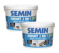 Lot de 2 enduits 2 en 1 multifonctions Semin - joint et lissage de la plaque de plâtre - intérieur - seau de 7 kg