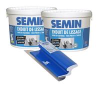 Lot de 2 enduits de lissage en pâte Semin - intérieur - seau de 4 kg et une lame CE 78 pour enduire et lisser - 25 cm