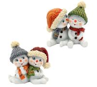 Lot de 2 Enfants à Neige avec Bonnet et écharpe en Rouge, Gris, Orange et Vert, Assis (L x l x H) 5,5 x 3,5 x 5,5 cm