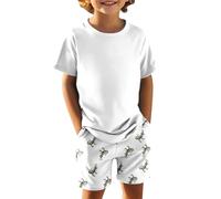Lot De 2 Ensemble Bebe Garçon Fille à Manches Courtes avec Short pour Garçon Confortable Casual Jogging Sport Plage Vacances Confortable et Léger Été Coton Tendance (White, 2-3 Years)