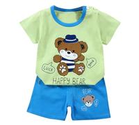 Lot De 2 Ensemble Bebe Garçon Fille à Manches Courtes avec Short pour Garçon Confortable Casual Jogging Sport Imprimer Chic Classique Sport Vacances Été Coton Tendance (D, 3-4 Years)