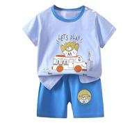 Lot De 2 Ensemble Bebe Garçon Fille Tee Shirt Manche Courte et Short Garçon Confortable Casual Jogging Sport Plage Vacances Classique Sport Vacances Été Usage Quotidien (Light Blue, 6-12 Months)