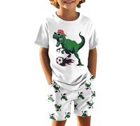 Lot De 2 Ensemble Bebe Garçon Fille Tee Shirt Manche Courte et Short Garçon Dinosaure Confortable Casual Jogging Sport Imprimer Chic Classique Sport Vacances D'été Taille Élastique (White, 6-7 Years)