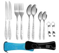 Lot de 2 Ensemble De Couverts Transportable Couverts De Camping En Acier Inoxydable Couvert Transportable Couvert De Poche,Fourchette,Couteau,Cuillère Et Ouvre-Bouteille Pour Pique-Nique,Voyage