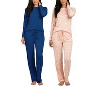 Lot de 2 : Ensemble de Pyjama pour Femme, Haut à Manches Courtes et Longues Super Doux avec Pantalon, Ensemble à Manches Longues G, Taille M