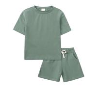 Lot de 2 Ensemble De Vêtements Enfant Garcon Fille T-Shirts à Manches Courtes Garçon Enfant Ete Haut avec Short Ensemble Sport Respirant pour Les Activités Sportives (05-Green, 6-7 Years)