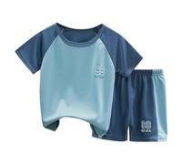 Lot De 2 Ensemble Enfant Garcon Fille à Manches Courtes avec Short pour Garçon Confortable Casual Jogging Sport Plage Respirant Classique Sport Vacances Été Coton Tendance (BU2, 5-6 Years)