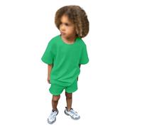 Lot De 2 Ensemble Enfant Garcon Fille à Manches Courtes avec Short pour Garçon Confortable Casual Jogging Sport Plage Respirant Ensemble Deux pièces Été Coton Tendance (Dark Green, 8-9 Years)