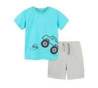 Lot De 2 Ensemble Enfant Garcon Fille T-Shirt à Manches Courtes et Short Simple Confortable Casual Jogging Sport Plage Vacances Classique Sport Vacances Été Coton Tendance (Blue, 3-4Y)