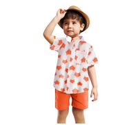 Lot De 2 Ensemble Enfant Garcon Fille Tee Shirt Manche Courte et Short Garçon Chic Pas Cher Ample Confortable Plage Respirant Classique Sport Vacances Été Coton Tendance (Orange, 6-12 Months)