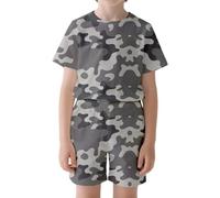 Lot De 2 Ensemble Enfant Garcon Fille Tee Shirt Manche Courte et Short Garçon Chic Pas Cher Ample Confortable Plage Respirant Classique Sport Vacances Été Usage Quotidien (Grey, 8-9 Years)