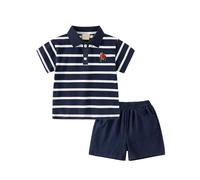 Lot De 2 Ensemble Enfant Garcon Fille Tee Shirt Manche Courte et Short Garçon Mignon Dessin Animé Fashion Plage Vacances Ensemble Deux pièces Été Coton Tendance (Navy, 3-4 Years)