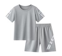 Lot De 2 Ensemble Enfant Garcon Fille Tee Shirt Manche Courte et Short Garçon Mignon Dessin Animé Fashion Plage Vacances Confortable et Léger Été Usage Quotidien (Grey, 10-12 Years)