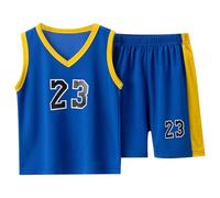 Lot De 2 Ensemble Short Enfant Garçon été en Survêtement Sportif Enfant Maillots De Basketball Débardeur Actif et Shorts Légère Et Respirante Ensemble Maillot Garçon (Blue, 4-5 Years)