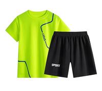Lot De 2 Ensemble Short Enfant Garçon Survêtement été Sportif Enfant Maillots De Basketball Débardeur Actif et Shorts Légère Et Respirante Maillot Garçon Ensemble Maillots (Green #1, 5-6 Years)