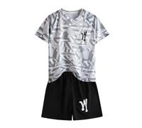Lot De 2 Ensemble Short Enfant Garçon Survêtement été Sportif Enfant Maillots De Basketball Débardeur Actif et Shorts Légère Et Respirante Maillot Garçon Ensemble Maillots (Grey #2, 9-10 Years)