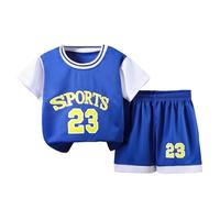 Lot De 2 Ensemble Short Enfant Garçon T-Shirt à Manches Courtes et Short Simple Mignon Dessin Animé Fashion Plage Respirant Classique Sport Vacances Été Coton Tendance (Blue, 2-3 Years)