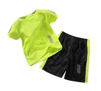 Lot De 2 Ensemble Short Enfant Garçon T-Shirt à Manches Courtes et Short Simple Mignon Dessin Animé Fashion Plage Respirant Ensemble Deux pièces Été Usage Quotidien (Yellow, 3-4 Years)