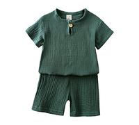Lot De 2 Ensemble Short Enfant Garçon Tee Shirt Manche Courte et Short Garçon Confortable Casual Jogging Sport Plage Respirant Confortable et Léger Été Coton Tendance (Green, 2-3 Years)