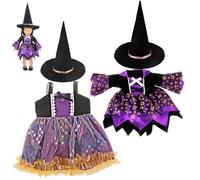 Lot de 2 Ensembles de vêtements et Accessoires pour poupées 45 cm, Comprenant Un Chapeau sorcière, Une Robe et des Chaussures, Jolis vêtements pour Costumes d'halloween, Cadeaux pour Filles