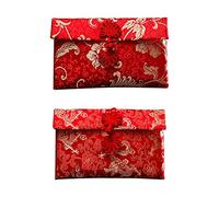 Lot de 2 enveloppes rouges chinoises en soie pour cartes chinoises HongBao pour le Nouvel An, le festival du printemps, un anniversaire et un mariage