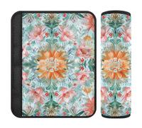 Lot de 2 épaulettes de ceinture de sécurité pour adultes - Motif floral - Style bohème - Vert printemps vif - Protège votre cou et vos épaules - Pour van forro para cinturon de seguridad