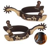 Lot de 2 éperons de bottes de cowboy, équipement d'équitation occidental avec ramettes rotatives, aspect laiton rétro et cuivre, éperons en acier gravés ornés pour ranch ou rodéo