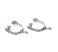 Lot de 2 éperons de Cheval en Acier Inoxydable, éperons de Bottes, Motif Exquis, équipement d'entraînement pour Chevaux, Ranch de compétition équestre, Argent 85 x 80 mm