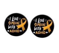 Lot de 2 épingles à boutons en alliage de métal avec ruban orange « I love someone with ADHD » pour vêtements, sac à dos, chapeau, 3cm(1.2"), Métal, Pas de gemme