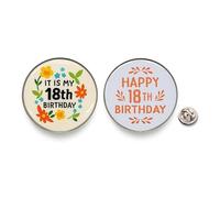 Lot de 2 épingles à boutons pour 18e anniversaire - Badges de fête ronds de 3,6 cm - « IT IS MY 18th Birthday » et « Happy 18th Birthday » - Accessoires amusants pour unisexe, One size, Métal, Pas de