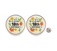 Lot de 2 épingles à boutons pour 18e anniversaire - Badges de fête ronds de 3,6 cm - « IT IS MY 18th Birthday » et « Happy 18th Birthday » - Accessoires amusants pour unisexe, One size, Métal, Pas de