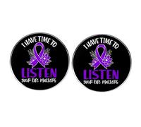 Lot de 2 épingles à boutons ronds avec ruban violet « I Have Time To Listen Your Life Matters » - Pour la prévention du et la santé mentale - Badges pour homme et femme - En alliage métallique