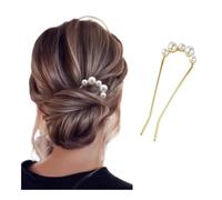 Lot de 2 épingles à cheveux coréennes en forme de U avec perles pour femme - Fourchettes en métal élégantes - Style vintage - Outils de coiffure - Cadeaux (A-doré)