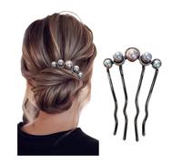 Lot de 2 épingles à cheveux coréennes en forme de U avec perles pour femmes élégantes fourchettes en métal vintage avec perles - Outils de coiffure - Cadeaux (B-noir)